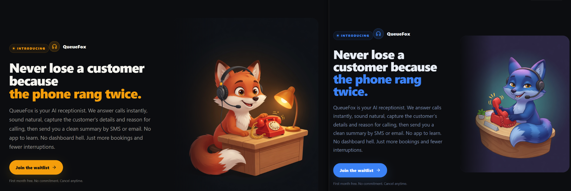 A landing page section being selectively edited to a new look based on a text description